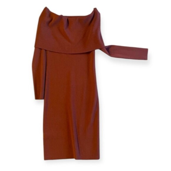 Aritzia WILFRED WOOL Knit Off Shoulder Sweater Dress stretch Burt Red XS Italy - Picture 3 of 8